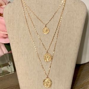 Long Layered Pendant Necklace in Gold  OS